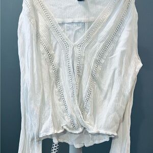Forever 21 White Long Sleeve Ruched Blouse